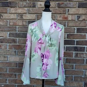 Tahari Beige/Pink Blouse with Bell Sleeve Size P/S